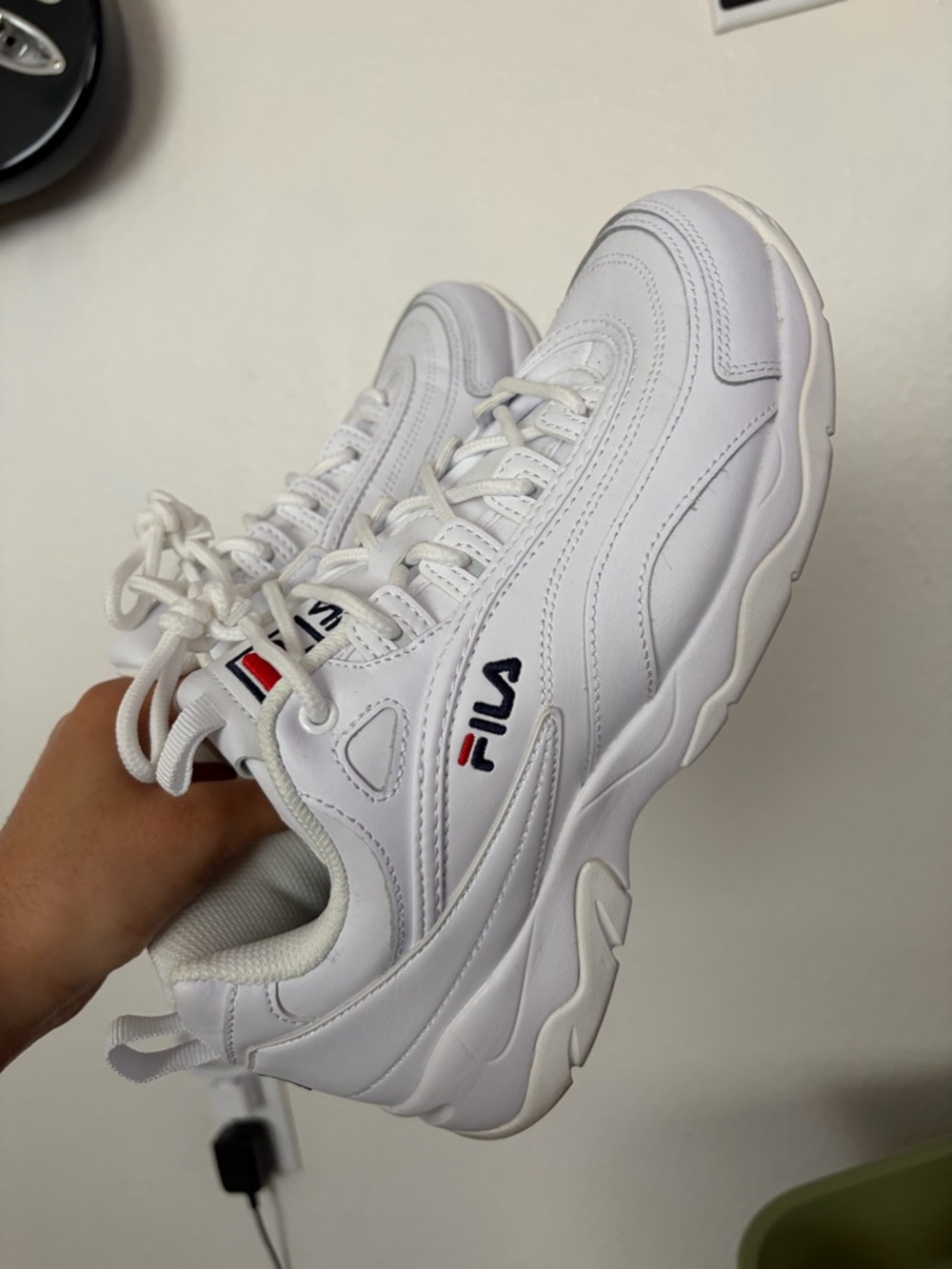 Fila White Chunky Low-Top Sneakers with Red & Navy Logo